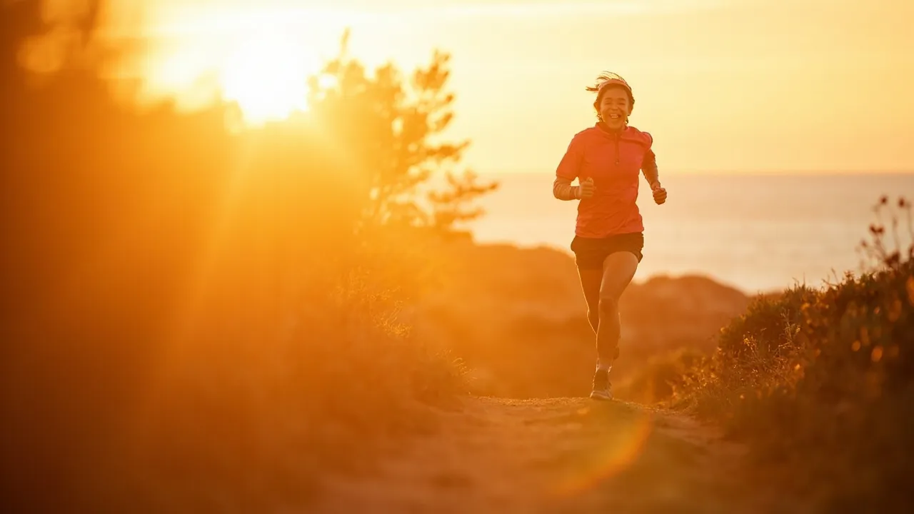 Person joggt energiegeladen durch helles Morgenlicht